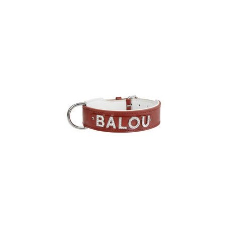 Schecker - MyName Leder-Halsband, rot [55 cm x 35 mm - Buchstabentyp: Kristall]