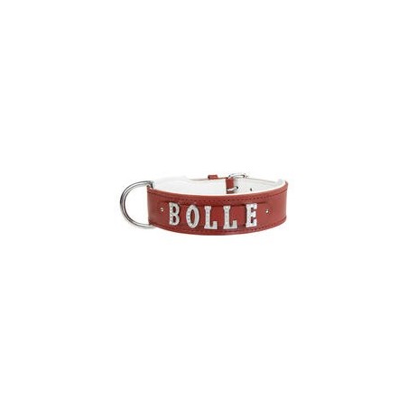 Schecker - MyName Leder-Halsband, rot [55 cm x 35 mm - Buchstabentyp: Cowboy]