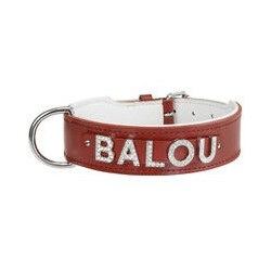 Schecker - MyName Leder-Halsband, rot [60 cm x 35 mm - Buchstabentyp: Kristall]