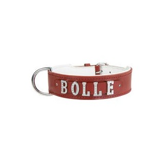 Schecker - MyName Leder-Halsband, rot [60 cm x 35 mm - Buchstabentyp: Cowboy]