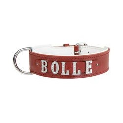 Schecker - MyName Leder-Halsband, rot [60 cm x 35 mm - Buchstabentyp: Cowboy]