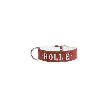 Schecker - MyName Leder-Halsband, rot [60 cm x 35 mm - Buchstabentyp: Cowboy]