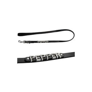 Schecker - MyName Lederleine, schwarz [120 cm x 20 mm - Buchstabentyp: Kristall]