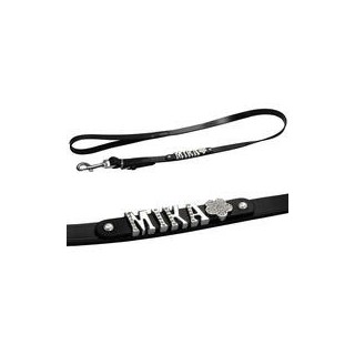 Schecker - MyName Lederleine, schwarz [120 cm x 20 mm - Buchstabentyp: Cowboy]