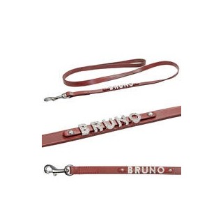 Schecker - MyName Lederleine, rot [120 cm x 15 mm - Buchstabentyp: Kristall]