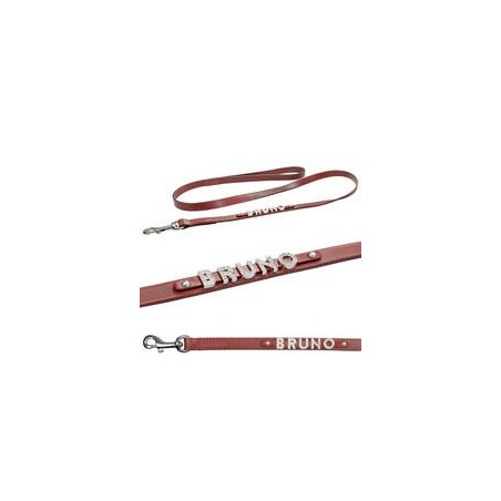 Schecker - MyName Lederleine, rot [120 cm x 15 mm - Buchstabentyp: Kristall]