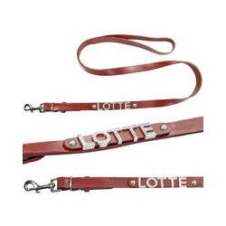 Schecker - MyName Lederleine, rot [120 cm x 20 mm - Buchstabentyp: Kristall]