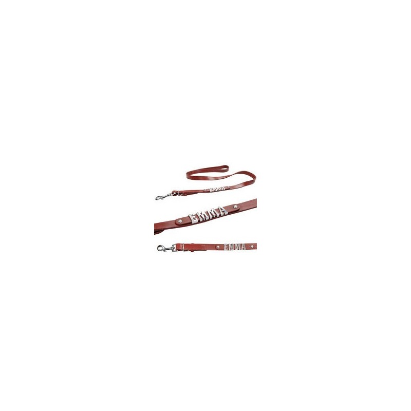 Schecker - MyName Lederleine, rot [120 cm x 20 mm - Buchstabentyp: Cowboy]