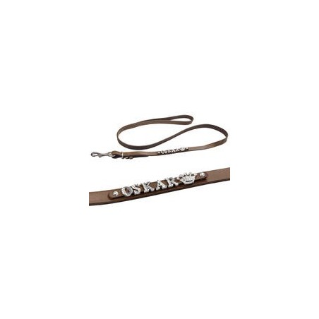 Schecker - MyName Lederleine, braun [120 cm x 15 mm - Buchstabentyp: Cowboy]