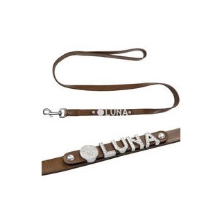 Schecker - MyName Lederleine, braun [120 cm x 20 mm - Buchstabentyp: Kristall]