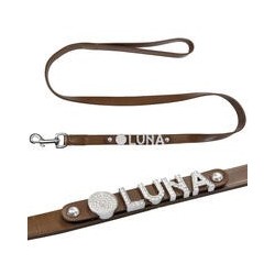 Schecker - MyName Lederleine, braun [120 cm x 20 mm - Buchstabentyp: Kristall]