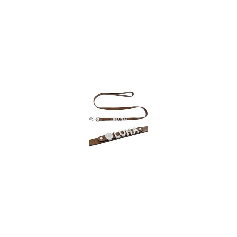 Schecker - MyName Lederleine, braun [120 cm x 20 mm - Buchstabentyp: Kristall]