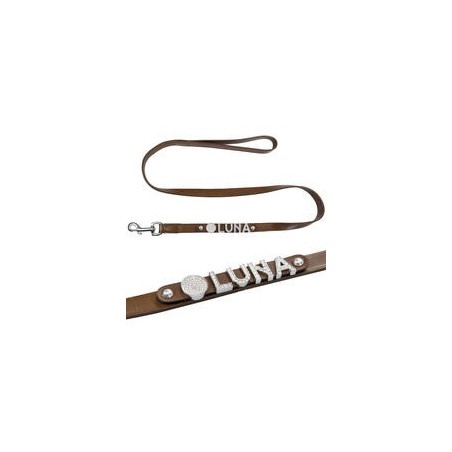 Schecker - MyName Lederleine, braun [120 cm x 20 mm - Buchstabentyp: Kristall]