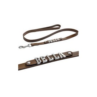 Schecker - MyName Lederleine, braun [120 cm x 20 mm - Buchstabentyp: Cowboy]