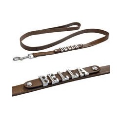 Schecker - MyName Lederleine, braun [120 cm x 20 mm - Buchstabentyp: Cowboy]