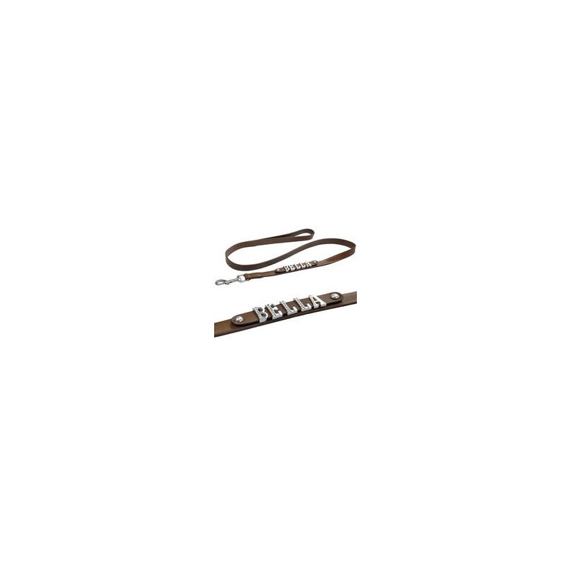 Schecker - MyName Lederleine, braun [120 cm x 20 mm - Buchstabentyp: Cowboy]