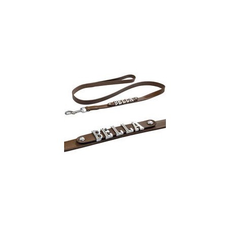 Schecker - MyName Lederleine, braun [120 cm x 20 mm - Buchstabentyp: Cowboy]