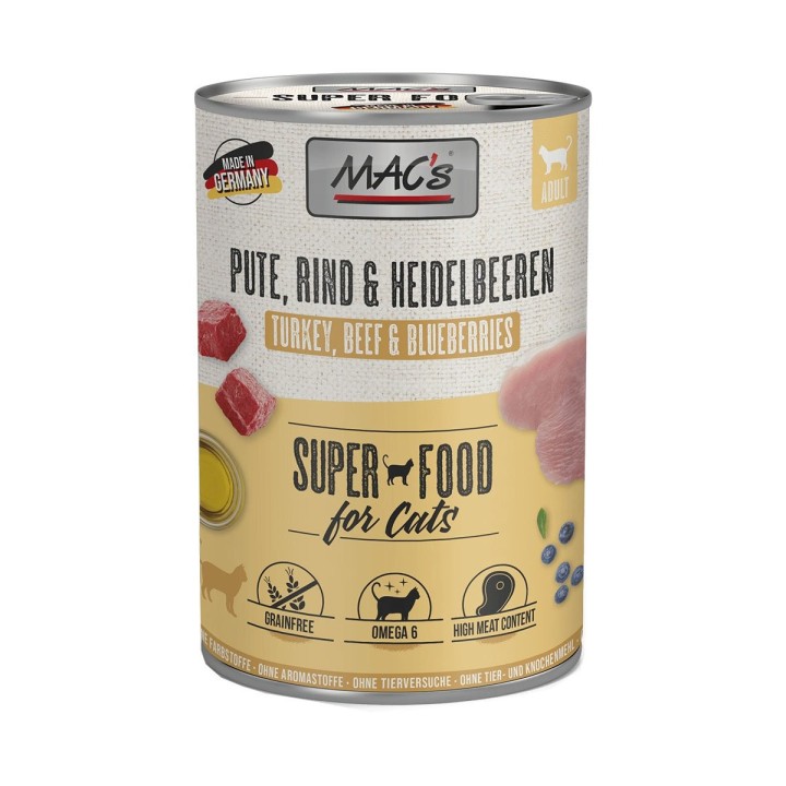 MAC's Cat Fleischmenü Pute, Rind und Heidelbeeren 6x400g