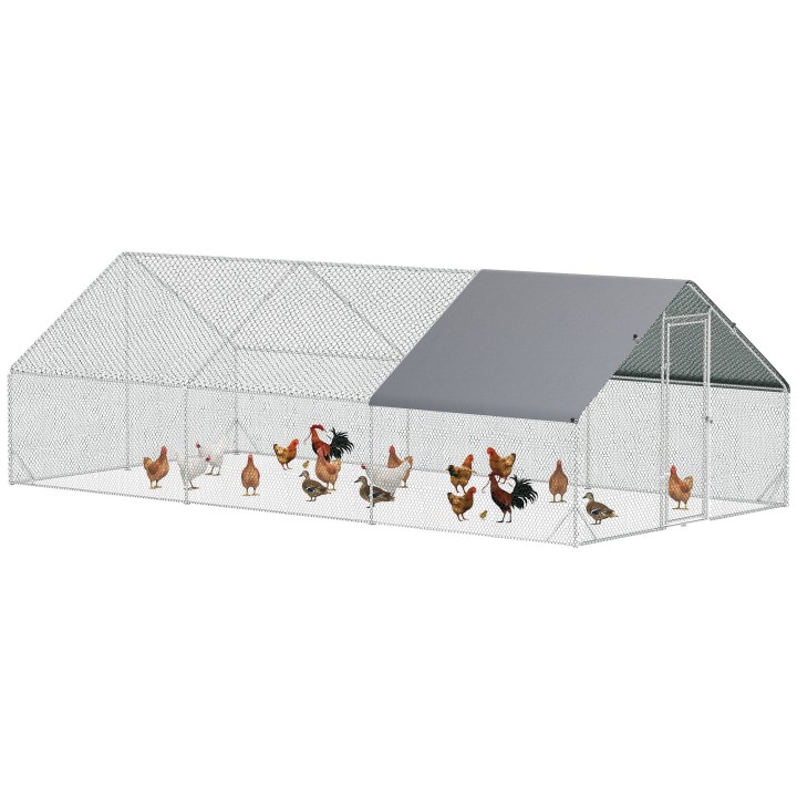 PawHut Hühnerstall, 3 x 6 x 2 m, Freilaufgehege XXL, Outdoor Geflügelstall mit Schatten, Dach, für 12-18 Hühner, Ente, Kaninc