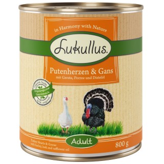 Lukullus Naturkost Adult 6 x 800 g -  Putenherzen & Gans