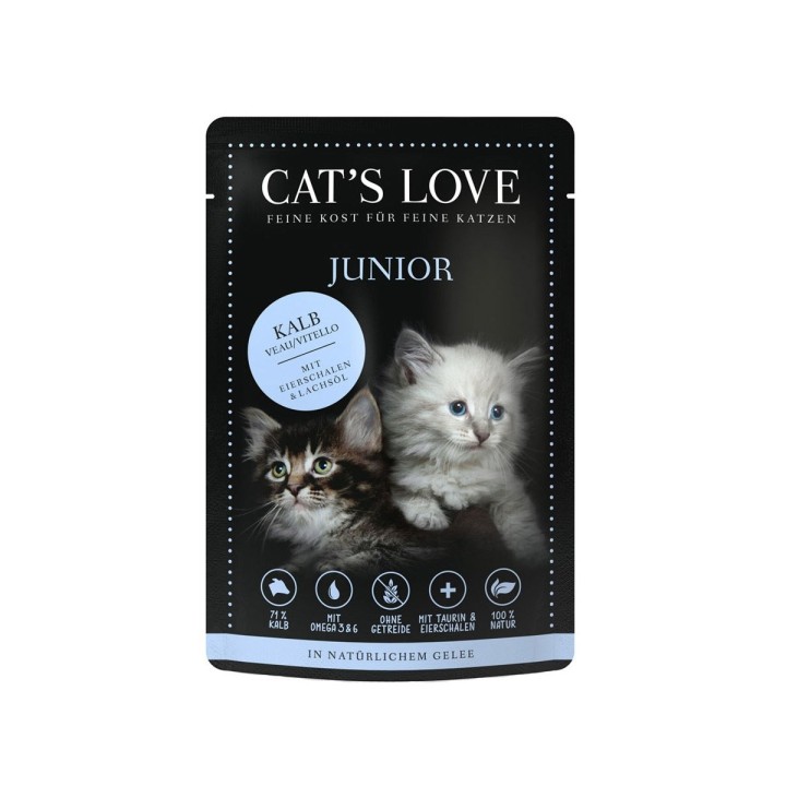 Cat's Love Nassfutter Junior Kalb mit Eierschalen & Lachsöl 12x85g