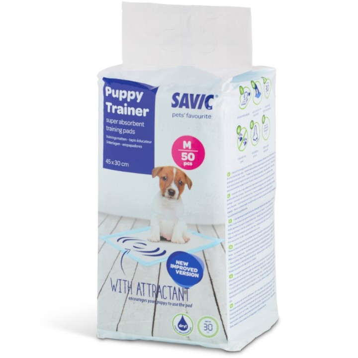 Savic Katzen- und Hundetoilette Junior - 56 cm - Savic Puppy Trainer Pads Medium, 50 Stück
