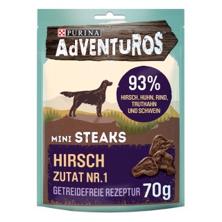 Purina AdVENTuROS Mini Steaks Hundeleckerli getreidefrei mit Hirsch 70g