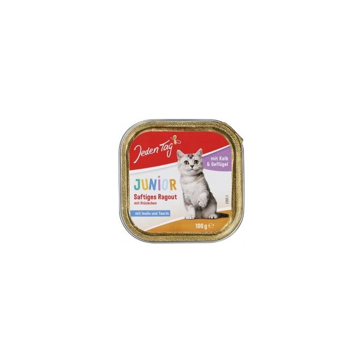 Jeden Tag Katze Junior saftiges Ragout mit Stückchen Kalb & Geflügel