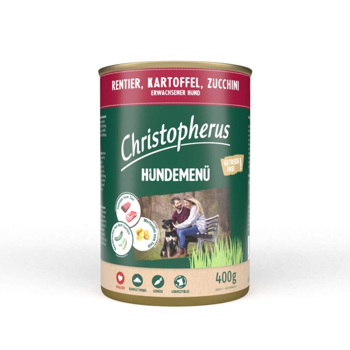 Christopherus Hundemenü mit Rentier, Kartoffel und Zucchini 12x400g