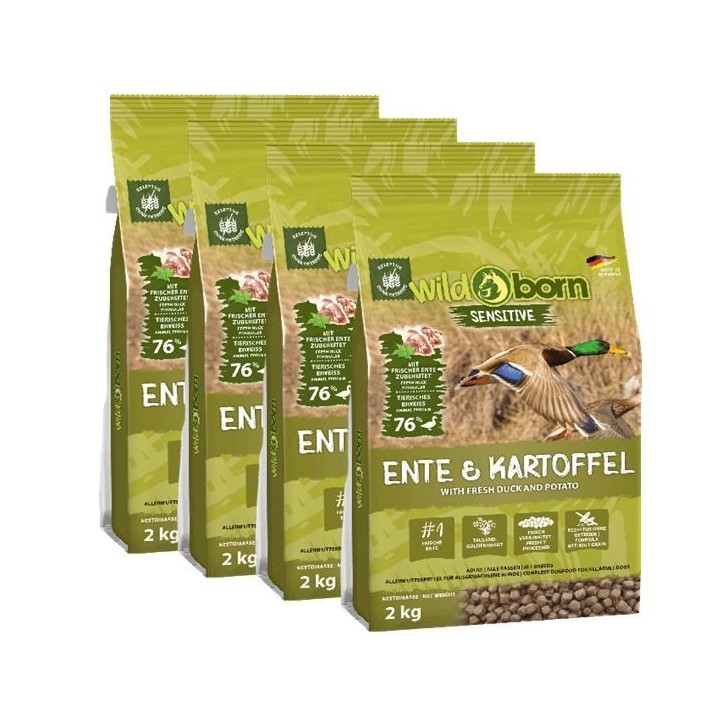 WILDBORN Ente & Kartoffel 8 kg Hundefutter getreidefrei mit Ente, Trockenfutter