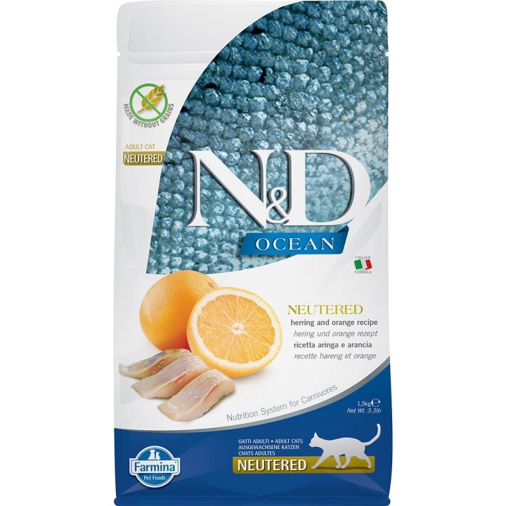 N&D Cat Ocean mit Hering & Orange für kastrierte Katzen 1,5kg