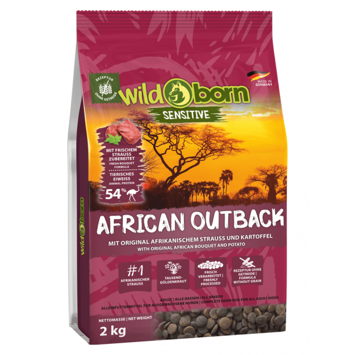 Hundefutter getreidefrei mit Straußenfleisch 2kg Trockenfutter WILDBORN African Outback