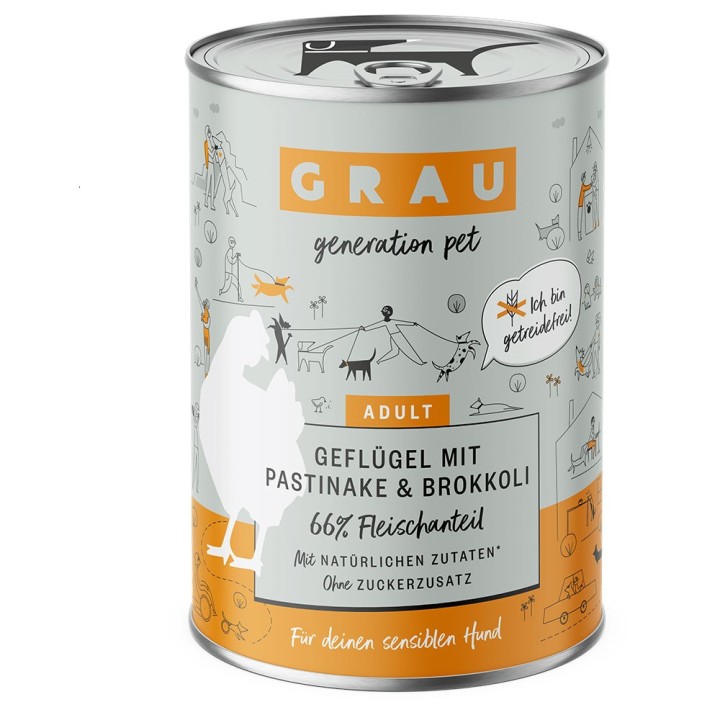 GRAU 6 x 400 g - Geflügel mit Pastinake & Brokkoli