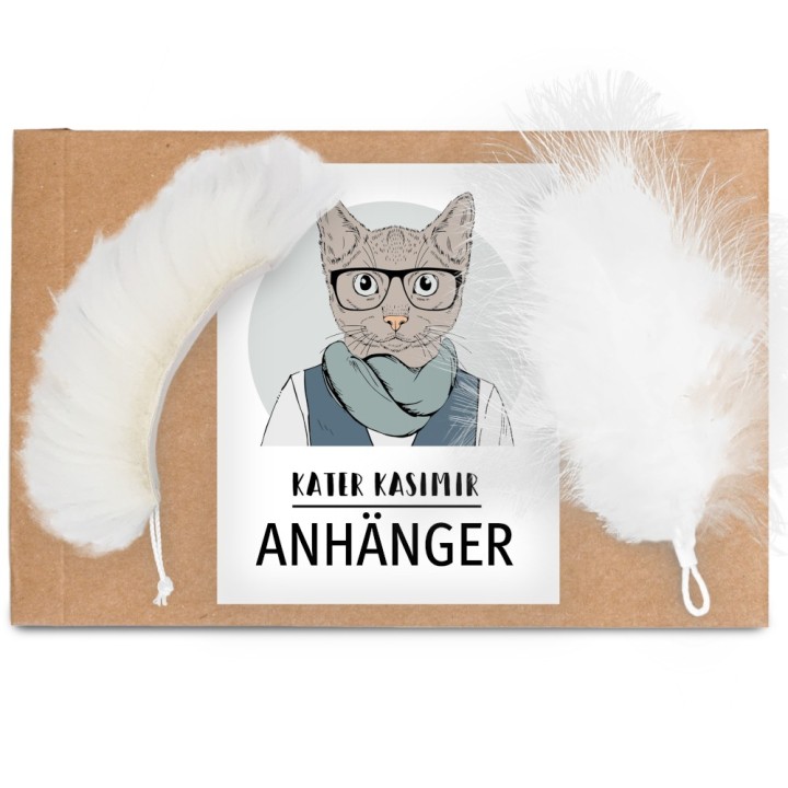 Kater Kasimir Katzenangel mit Schaffell - Zubehör: Ersatzanhänger 2er Set Feder + Schaffell (OHNE Katzenangel)