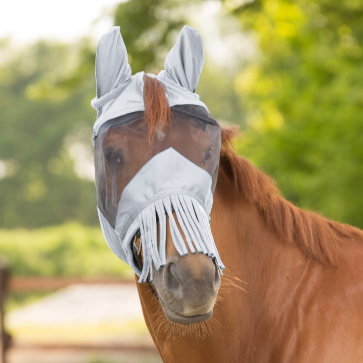 Waldhausen Fliegenmaske Premium mit Ohren und Nasenfransen - silbergrau