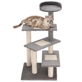 PawHut stabiler Katzenbaum, Belastbarkeit 15 kg, Katzentreppe 3 Stufen, Beige, Grau, 48,5 x 48,5 x 100 cm   Aosom