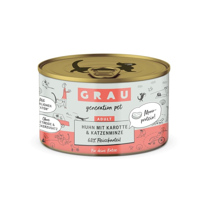 Grau Katze Huhn, Karotte & Katzenminze 6 x 200g