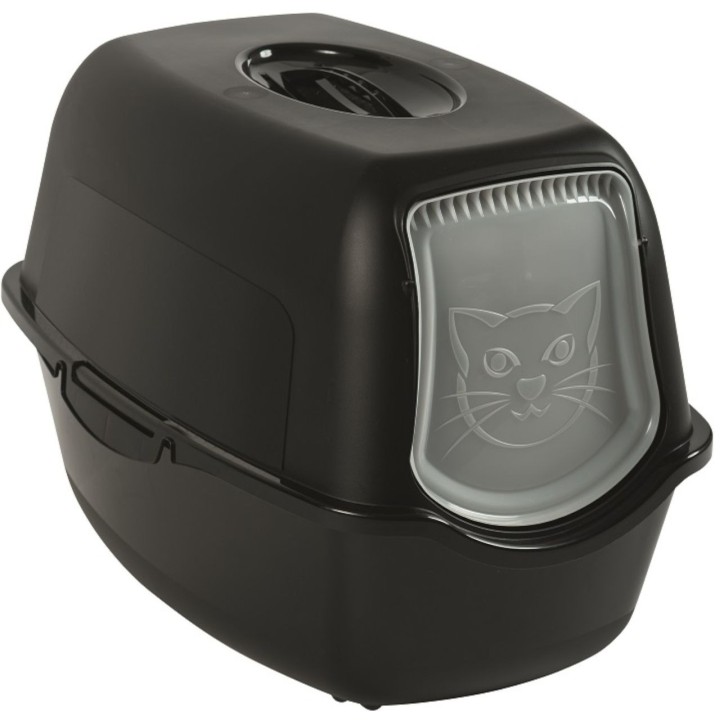 Rotho MyPet Eco Bailey Katzentoilette mit Deckel und Aktivkohlefilter, schwarz (recycelt)