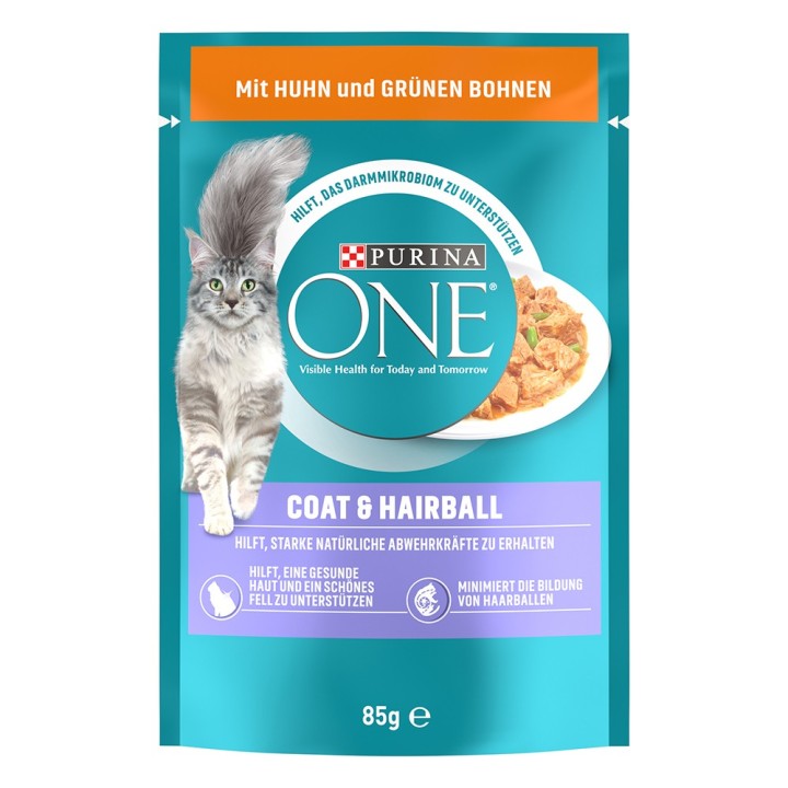PURINA ONE Coat & Hairball - mit Huhn & grünen Bohnen (26 x 85 g)