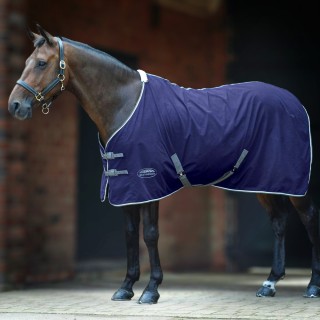 Weatherbeeta Cotton Show Sheet mit Bauchgurten II Standard - dark blue/grey/white 0g