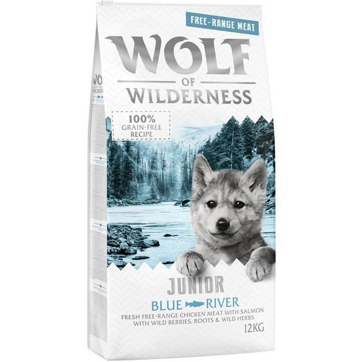 Wolf of Wilderness Junior "Blue River" - Freilandhuhn & Lachs - 12 kg