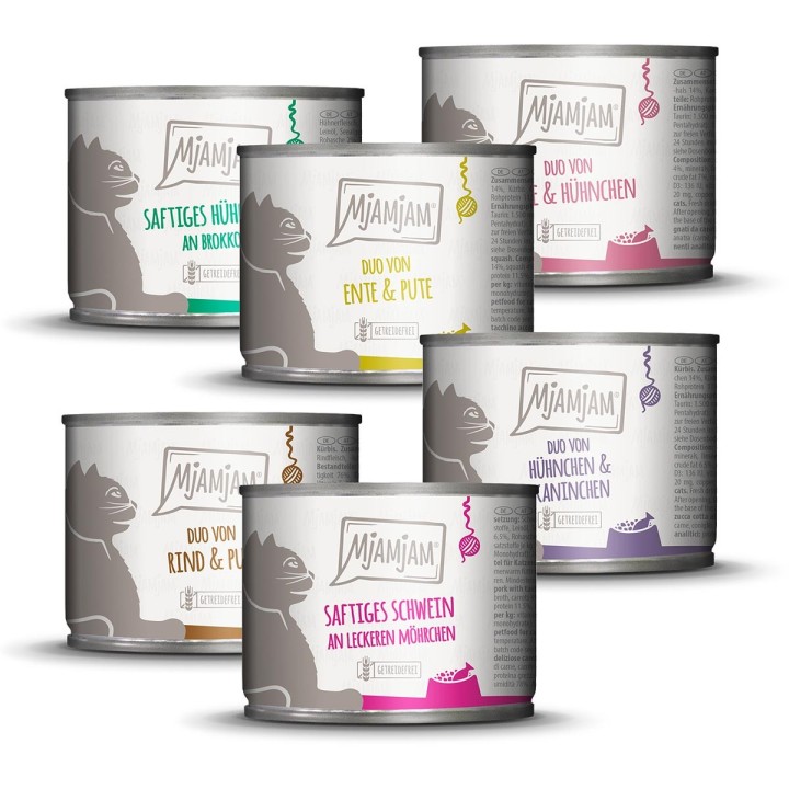 MjAMjAM Mixpaket VII Huhn, Ente&Pute, Ente&Huhn, Rind&Pute, Schwein, Huhn&Kaninchen 6x200g