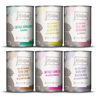 MjAMjAM Mixpaket VII Huhn, Ente&Pute, Ente&Huhn, Rind&Pute, Schwein, Huhn&Kaninchen 6x400g