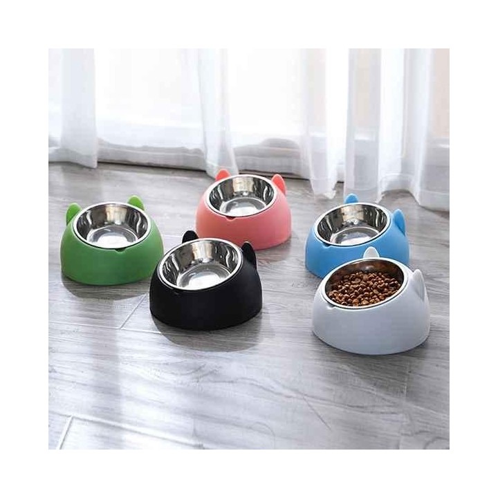 Edelstahl-Katzennapf, Hundenapf, Doppelnapf zum Schutz der Halswirbelsäule, Katzennapf, Schüssel mit schrägem Mund One Size s