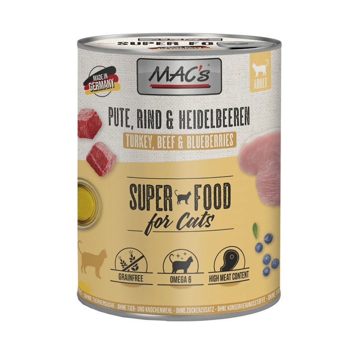 MAC's Cat Fleischmenü Pute, Rind und Heidelbeeren 6x800g