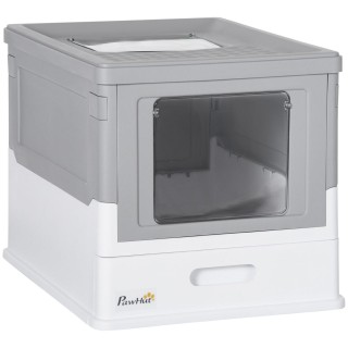 Katzentoilette Katzenklo mit Deckel, Bodenschale und Schaufel mit Desodorierungsbox aus Kunststoff in Weiß+Grau