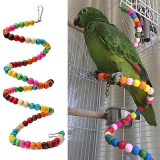 Mehrfarbige Holzperlen, Papageien-Hüpfkäfig, Vogel-Spiralleiter, Sittich-Spielzeug One Size