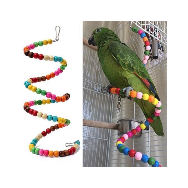 Mehrfarbige Holzperlen, Papageien-Hüpfkäfig, Vogel-Spiralleiter, Sittich-Spielzeug One Size
