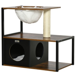 PawHut Katzenhaus Möbel Kratzbaum mit Höhle Bett Kissen Hängematte Sisal Braun 64x40x60cm für Katzenliebhaber   Aosom.de