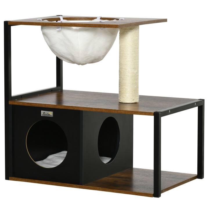 PawHut Katzenhaus Möbel Kratzbaum mit Höhle Bett Kissen Hängematte Sisal Braun 64x40x60cm für Katzenliebhaber   Aosom.de